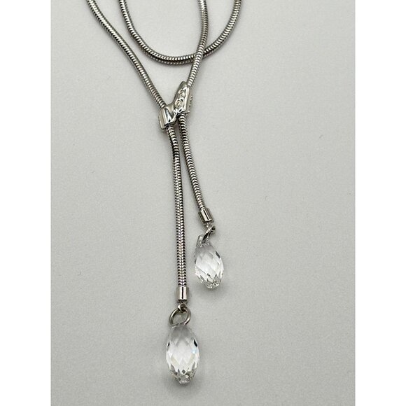 Swarovski Silver-Tone Adjustable Necklace With Crystal Drop Pendants - Picture 4 of 8